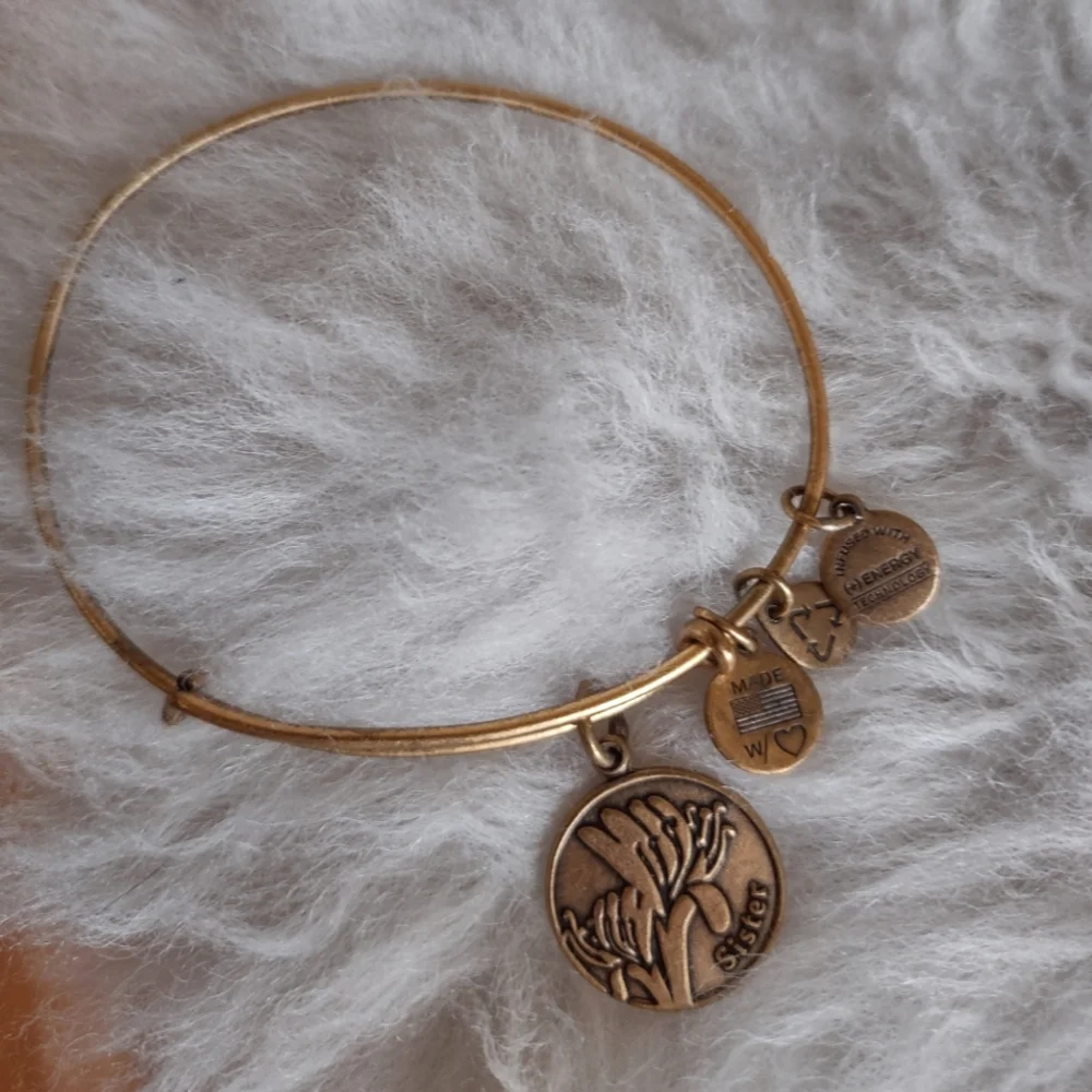 Alex and Ani Rafaelian Gold Sister Floral Charm Bangle Bracelet - Picture 4 of 9
